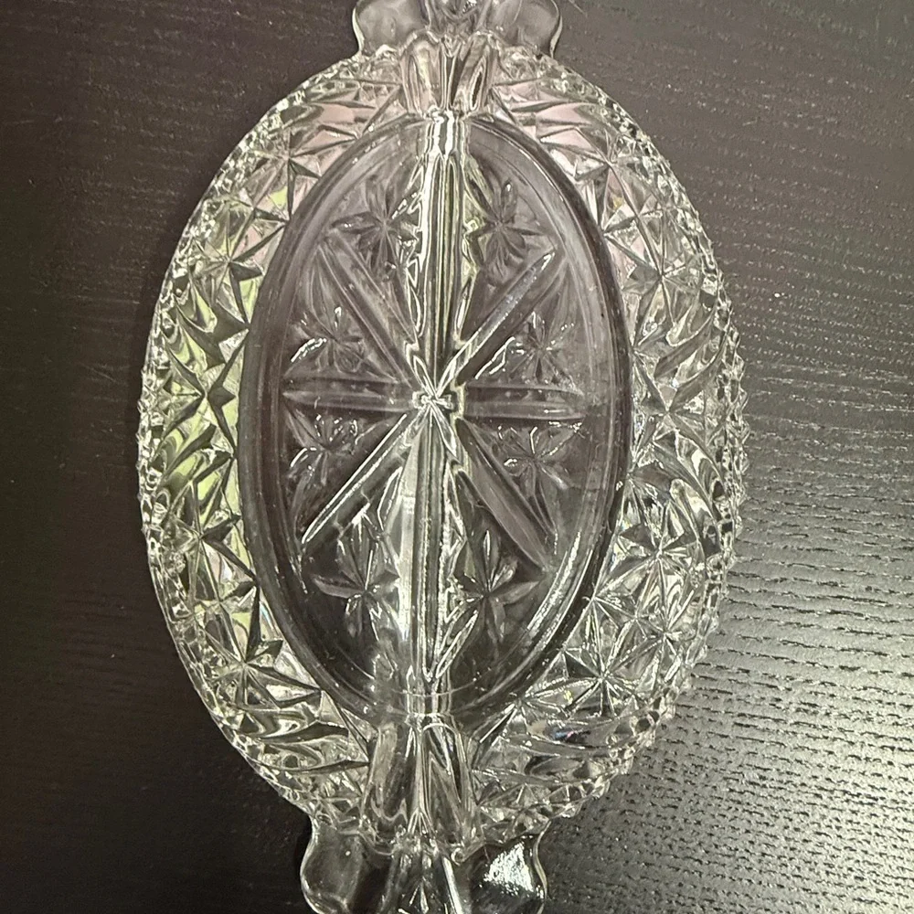 Elegant Anchor Hocking Clear Cut Glass Divided Serving Relish Dish